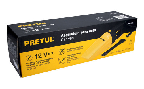 Aspiradora Para Auto De 12v Herramienta Marca Pretul Color Amarilla 12