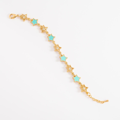 Pulsera Con Estrellas Doradas Y Azul Turquesa Joyería Dorado 18 Cm 18 Cm
