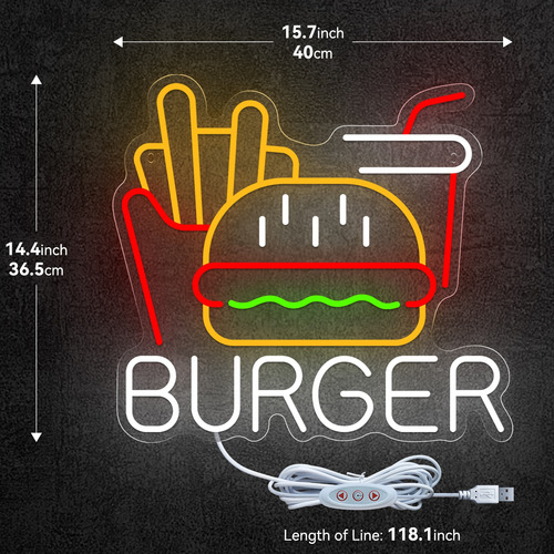 Letrero Led De Neón Para Cafetería Burger Fries Coke