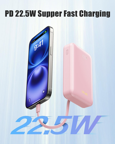 Power Bank Qecvec 20000 Mah Con 2 Cables Integrados De 22,5