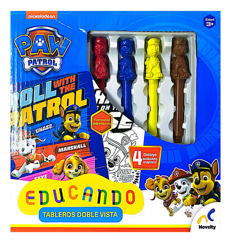Paw Patrol Educando Tablero Doble Vista 4 Crayolas