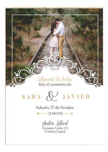Invitación Boda Fototarjeta Vintage Tradicional Imprimible