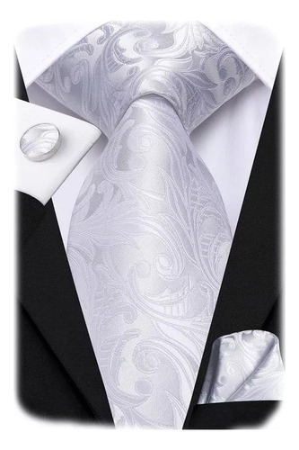 Conjunto De Pañuelos Y Gemelos De Seda Blanca Con Corbata