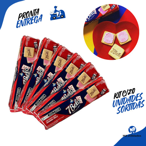 Biscoito Recheado Framboesa Quadrado 7 Belo Kit C/20 Pacotes