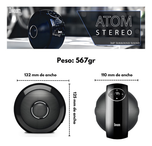 Parlante Portatil Bluetooth Divoom Atom Negro