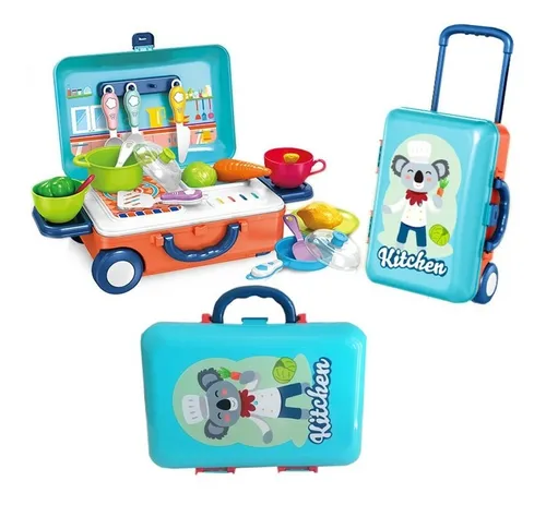 Juego de cocina de juego de simulación para niños, 2 en 1, maleta de viaje,  juego de cocina, juguete para niños y niñas