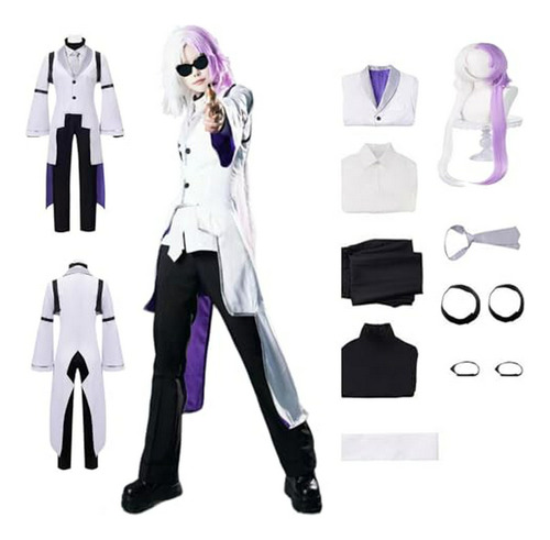 Disfraz De Anime Sigma Con Peluca Y Uniforme Blanco