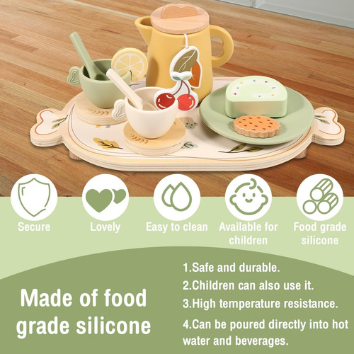 Juego De Té Para Niños, Juego De Té De Silicona Y Madera