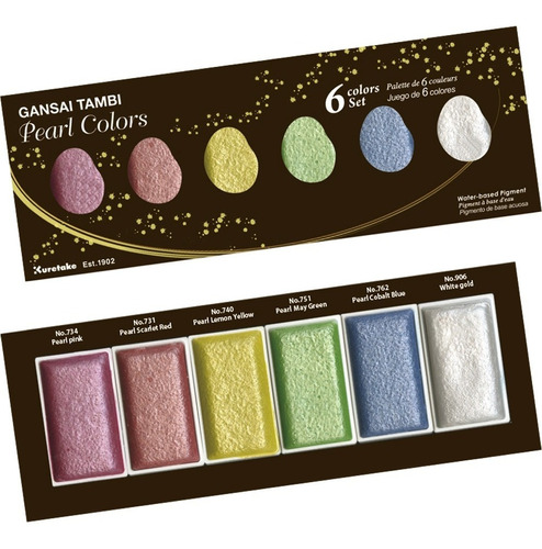 Imagen 1 de 3 de Acuarelas Kuretake Gansai Tambi Pearl Colors Set 6 Colores