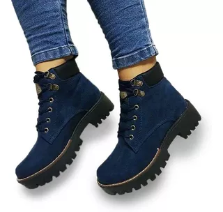 Zapatos De Mujer Botas Azul Botines Y Zapatillas