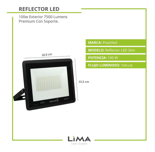 Imagen 2 de 10 de Reflector Led 100w Exterior 7500 Lumens Premium Con Soporte