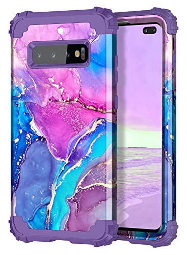 Funda Para Galaxy S10+ Plus Azul Morado Plastico Duro+sil-02