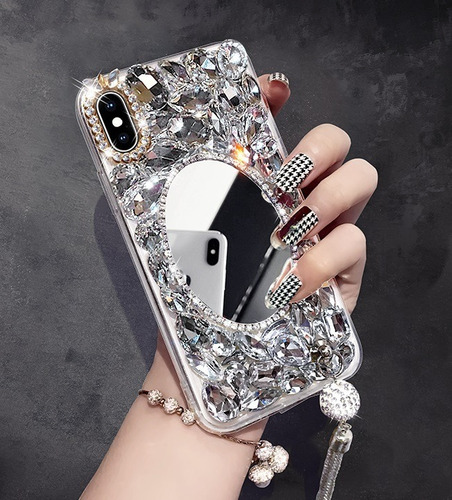 Case Espejo Piedras Colgante iPhone 6 7 8 Plus X Xr Xs Max