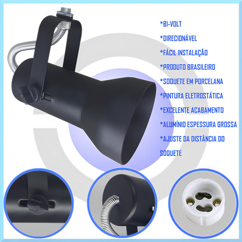 Spot Sobrepor Para 1 Lampada Led Ar 70 Trilho Iluminação Led Cor Preto
