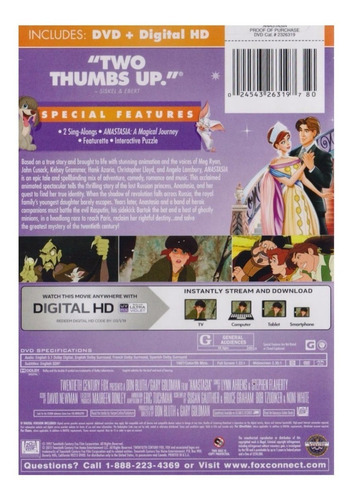 Anastasia Pelicula Importada Dvd + Digital Hd Uv