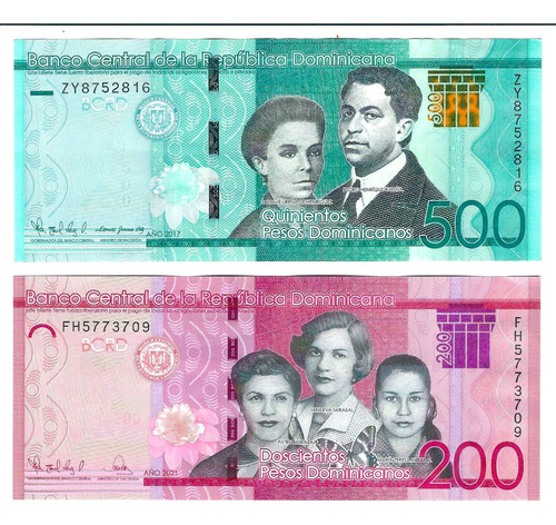 República Dominicana - Serie 2 Billetes 200 500 Pesos L1
