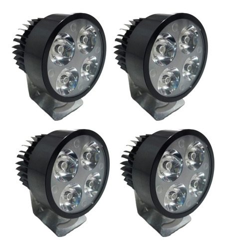 Faro Redondo 4 Led 4 Piezas 12v Negro Con Estrobo