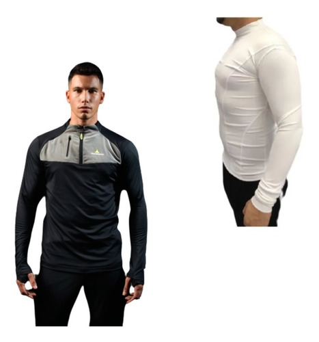 Buzo Lycra Deportivo Hombre Sin Capucha +camiseta Termica Bl