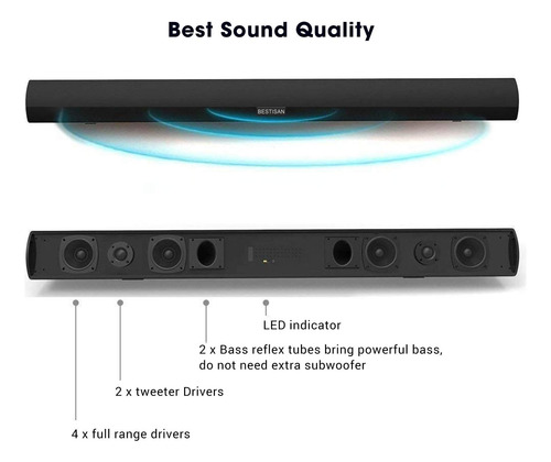 Barra De Sonido Bestisan, Barra De Sonido De 100 Vatios Para