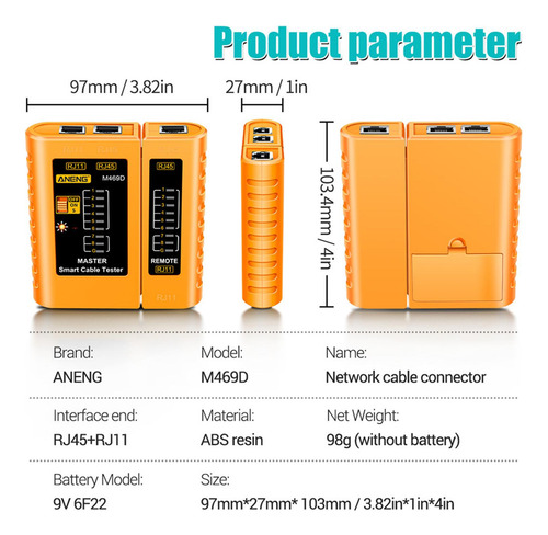 Testador De Cabos Ethernet Cat 5 5e 6 Fios Amarelo Amarelo