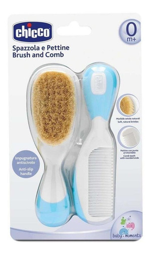 Imagen 2 de 8 de Set Cepillo Y Peine Para Bebe Chicco Cerda Natural Colores