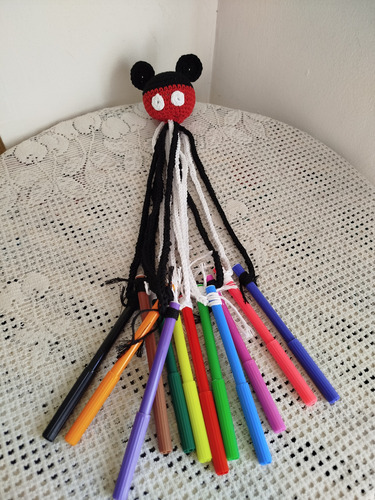 Pulpo Porta Colores , Al Crochet, Personake Mickey Mouse
