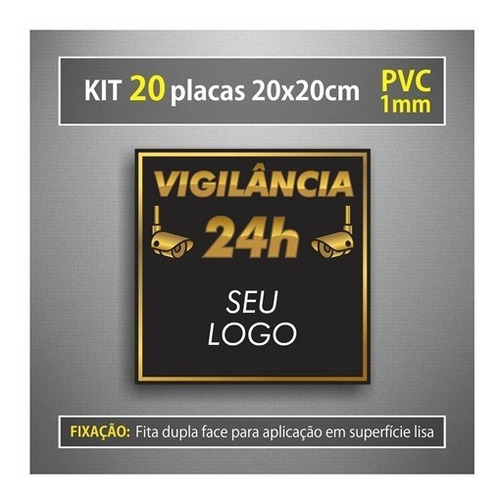 20 Placas Monitoramento Câmera Segurança 24 Horas Personaliz