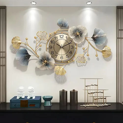 Fmnnfp - Reloj De Pared Grande De 33 Pulgadas, Diseño Creativo De Hojas De Ginkgo De Metal, Silencioso, No Hace Tictac, Reloj De Pared Para Sala De Estar, Recámara, Hogar