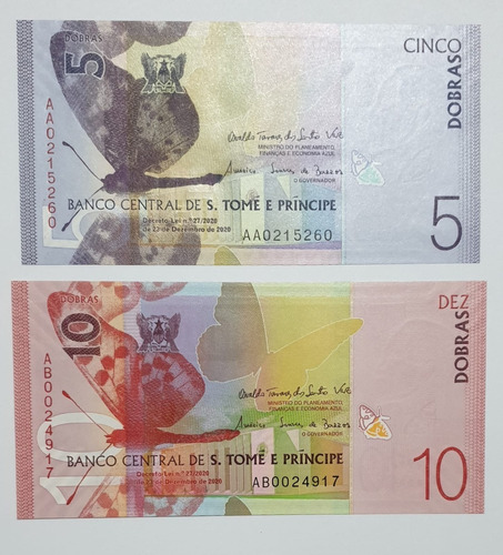 Billetes Mundiales: Santo Tome Y Principe 5 ,10 Dobras Papel
