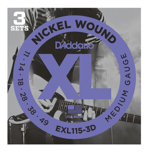 Pack 3 Encordados Daddario Exl115 3d Guitarra Electrica 011