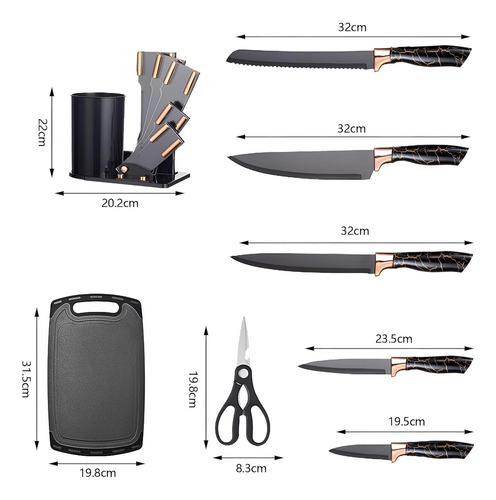 20 Piezas Set De Cuchillos Utensilios De Cocina De Silicona, Incluyendo Cuchillos, Espátulas Antiadherentes Y Cucharas De Sopa Con Base De Madera Negra Color