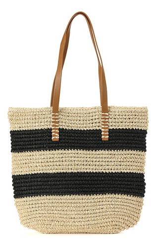 Bolso Playero Canva Gold Tejido Color Negro