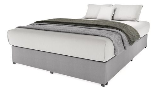 Base Cama Box Madera Tapiz King Size Color Gris