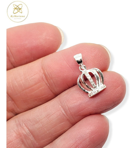 Imagen 2 de 6 de Dije Plata Rodinada Con Cubic Corona Chica Bombe