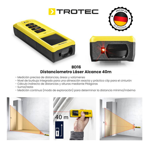 Telémetro Laser Trotec Bd16 40 Mts con nivelador de burbuja