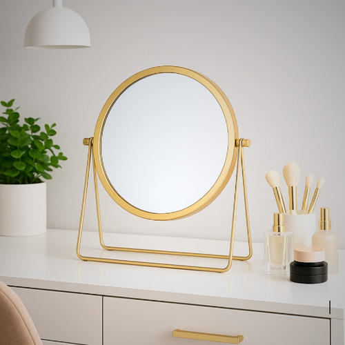 2 Espelhos Redondos Modernos Blogueirinha Maquiagem Dupla Face 360 Premium Gold Ouro Base Reforçada