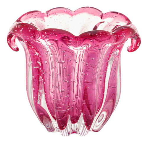 Vaso Lyor Italy De Vidro Rosa 13cm X 11cm X 10cm