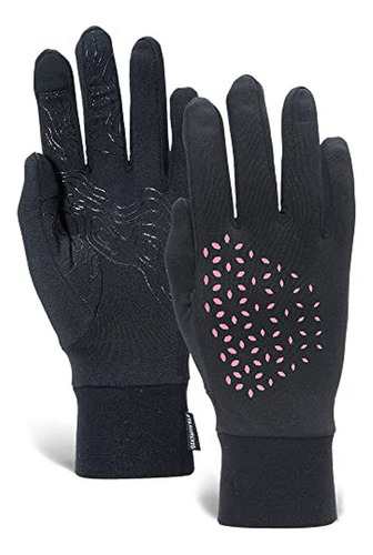 Guantes Running Mujer Con Tacto - Negro/rosa Reflectante