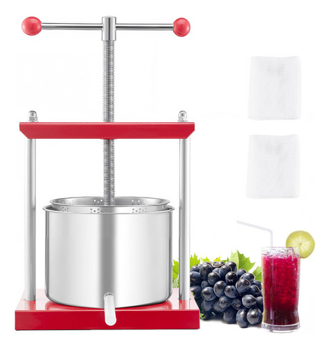 Vevor Prensa De Vino De Frutas 6 L 2 Barriles Inoxidable