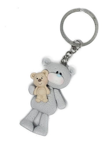 Llavero De Oso Con Osito De Pasta Y Acero +estuche V5 Color Plateado