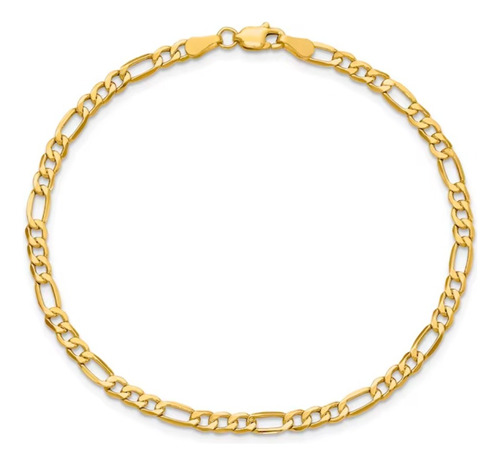 Pulsera Figaro Estilo 3x1 Oro 14k Kilates 21cm 3.5mm Italy