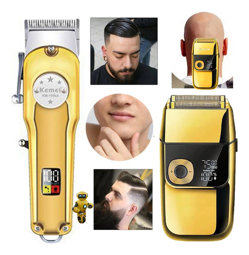 Kit Profissional Maquina Acabamento Cortar Cabelo + Shaver