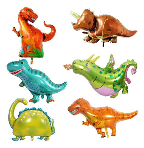 Kit de globos gigantes metalizados con forma de dinosaurio, 6 unidades