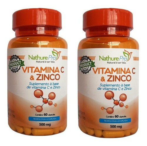 Kit Suplemento Vitamina C E Zinco 60 Cáps Sabor Sem sabor