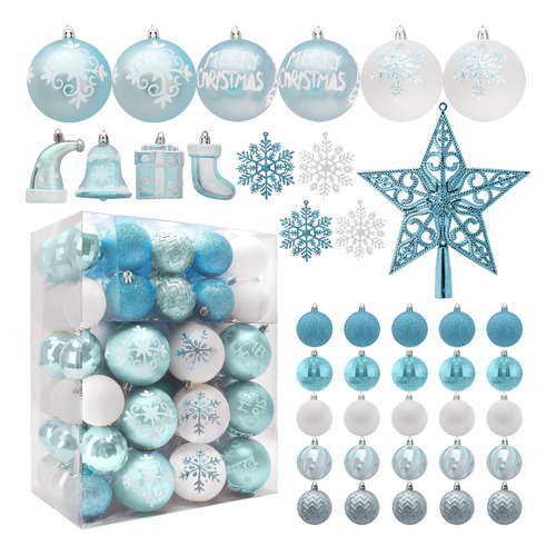 Bolas Y Adornos Para Arbol De Navidad Set 112u Celeste Blanc