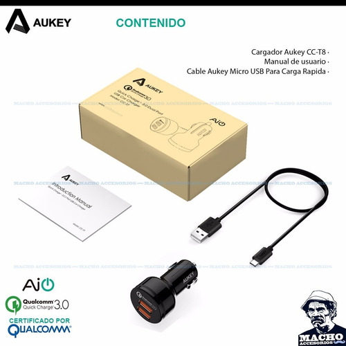 Cargador Rapido Auto Aukey Cc-t8 Quick Charge 3.0- 2 Puertos