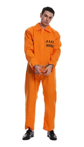 Disfraz De Prisionero Naranja Para Hombre - Incluye Mono, Placa, Esposas Y Números, Para Halloween