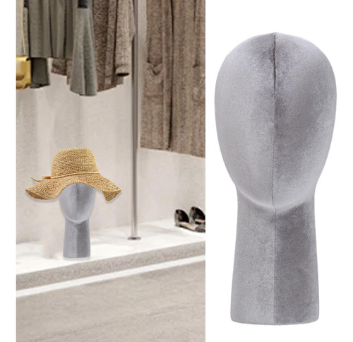 Velvet Wig Head Mannequin Head Model De Almacenamiento Gris