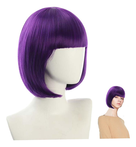 Peluca D Shakira Morada Con Flequillo Ajustable Transpirable