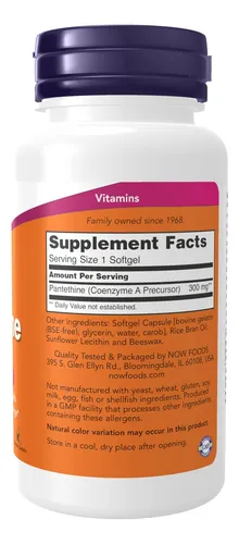 Now Foods Suplementos, Pantetina (precursor De Coenzima A) 3